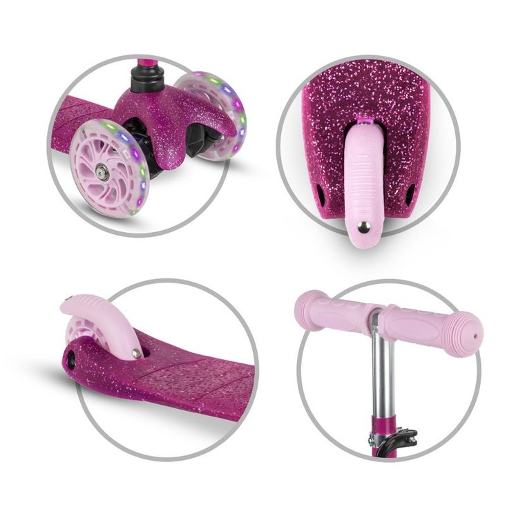 Kidwell, Uno, trotineta cu 3 roti LED, roz