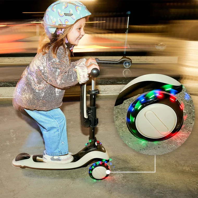 Kinderkraft, Halley 2, trotineta cu 3 roti de echilibru 2in1, LED, Rose Pink