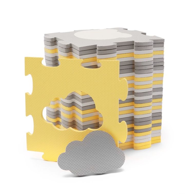 Kinderkraft, Luno Shapes, covoras din spuma puzzle 3D, galben