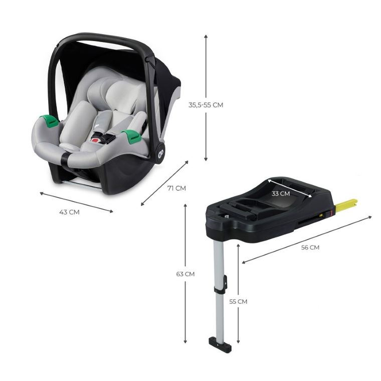 Kinderkraft, Mink Pro, scaun auto + baza Mink FX, Grey, 40-75 cm