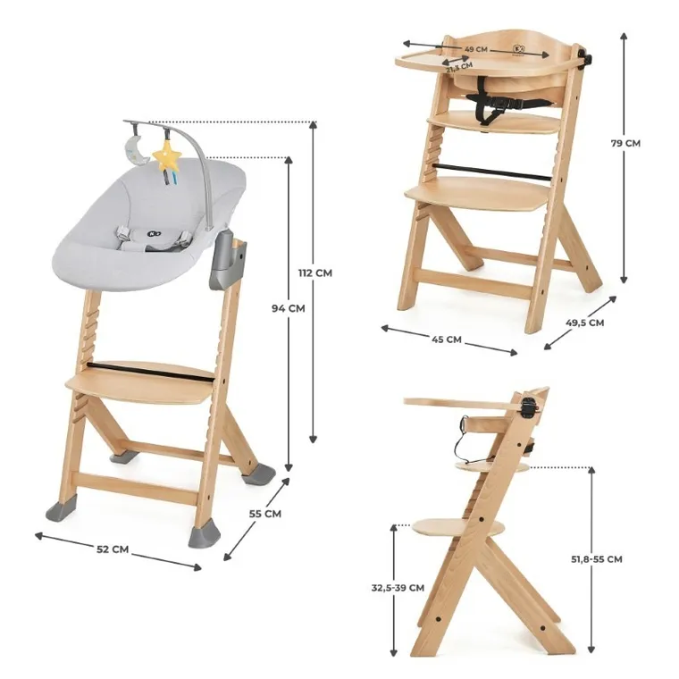 Kinderkraft, scaun de masa Enock + sezlongul Calmee, Grey