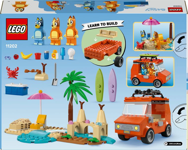 LEGO Bluey, Calatoria familiei lui Blue cu masina la plaja, 11202