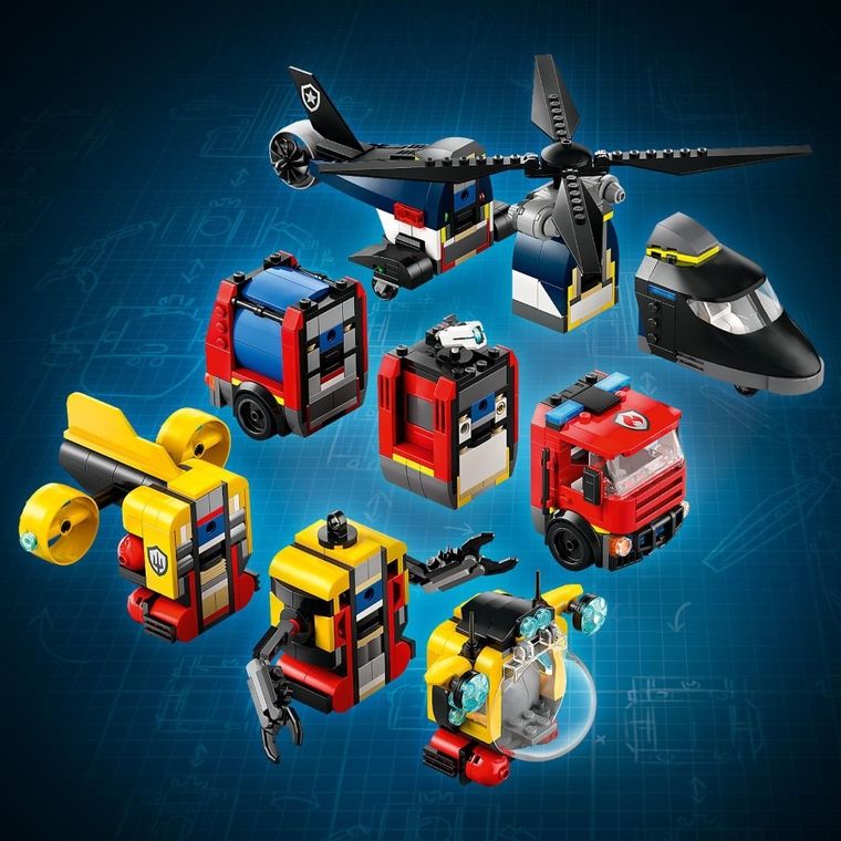 LEGO City, Elicopter, autospeciala de pompieri si submarin in versiuni remixate, 60462