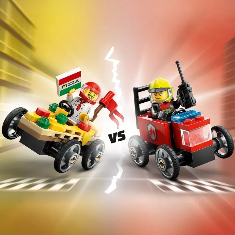 LEGO City, Pachet de curse Furgoneta de pizza vs. autospeciala de pompieri, 60458