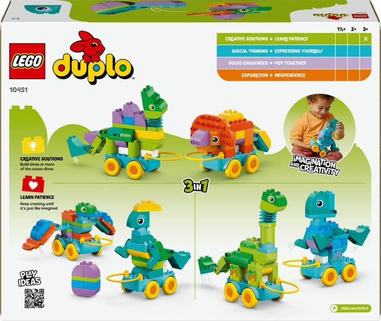 LEGO DUPLO Town, Dinozauri pe roti 3 in 1, 10451