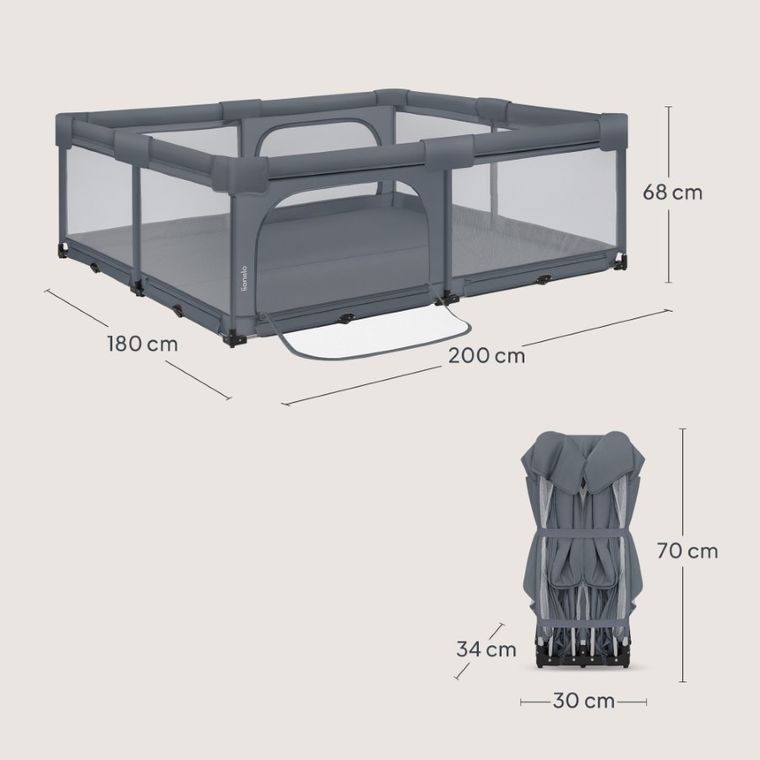Lionelo, Florence XL Easy Fold, tarc pentru copii, Grey Stone