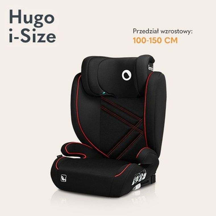 Lionelo, Hugo, I-size, scaun auto, 100-150 cm, Sporty Black Red