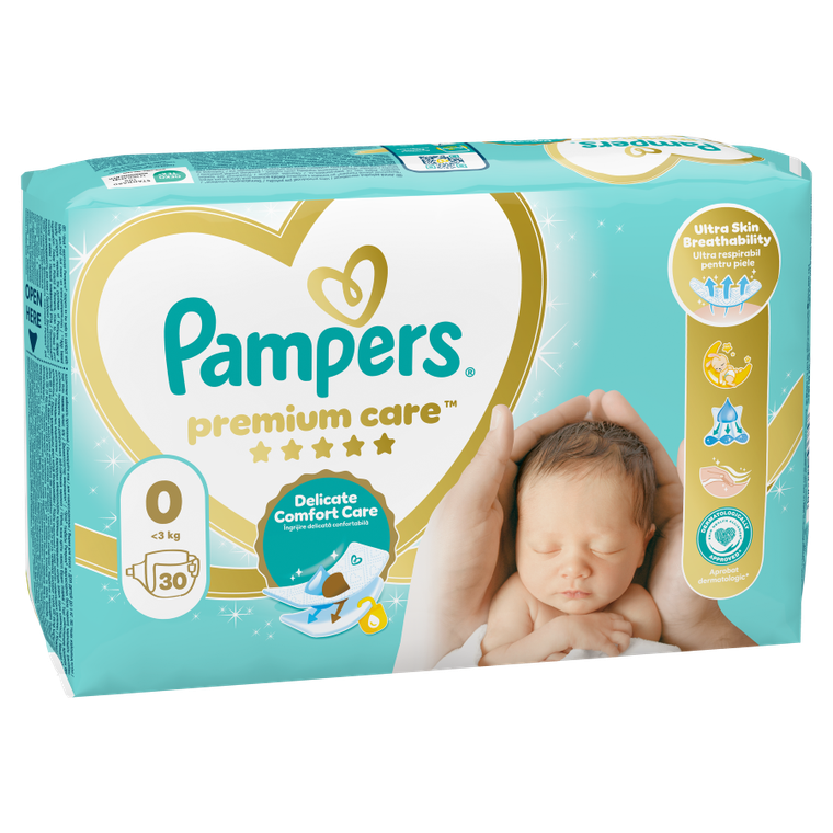 Pampers Premium Care, scutece marimea 0, < 3 kg, 30 buc.
