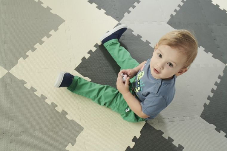 Smiki, covoras din spuma, puzzle, gri, 96 elemente, 180-180 cm