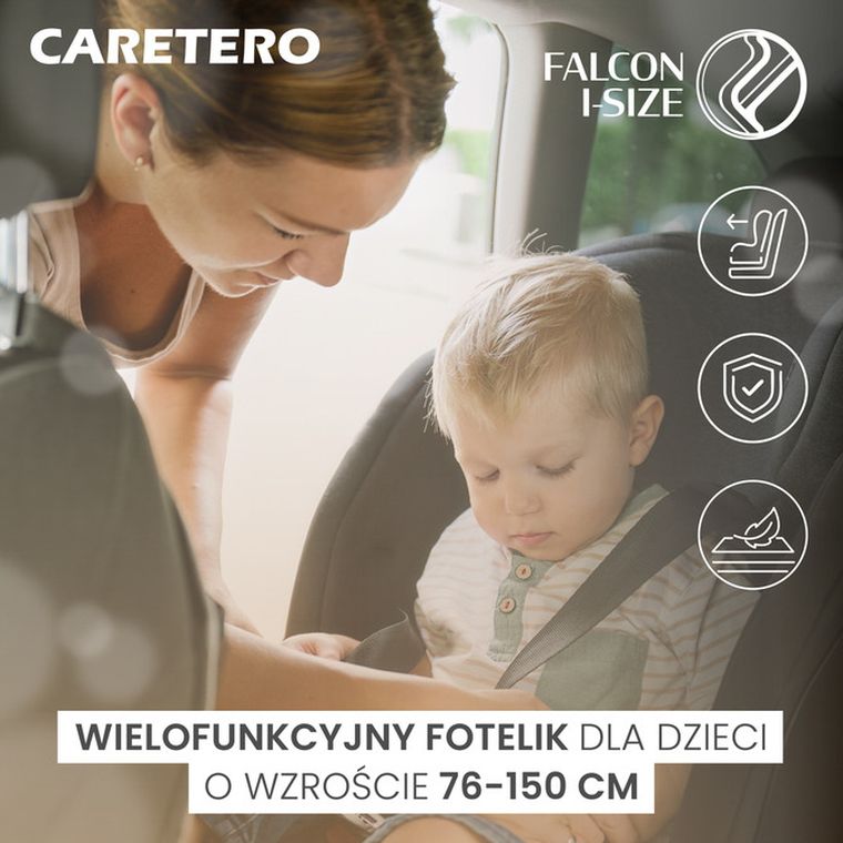 Caretero, Falcon i-Size, scaun auto, gri, 76-150 cm