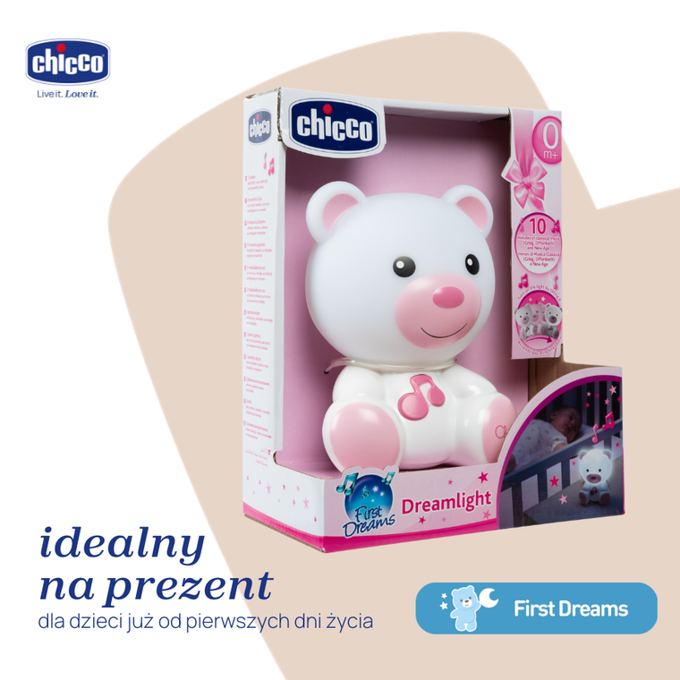 Chicco, First Dreams, lampa de noapte, Ursulet, roz