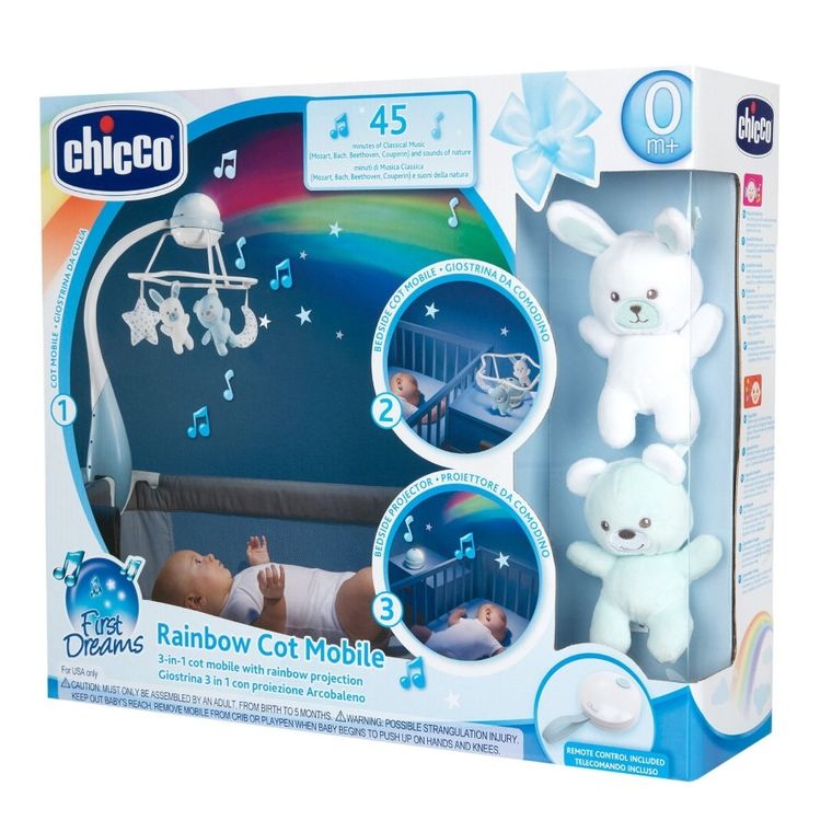 Chicco, First Dreams, Rainbow, Carusel pentru patut 3in1, albastru