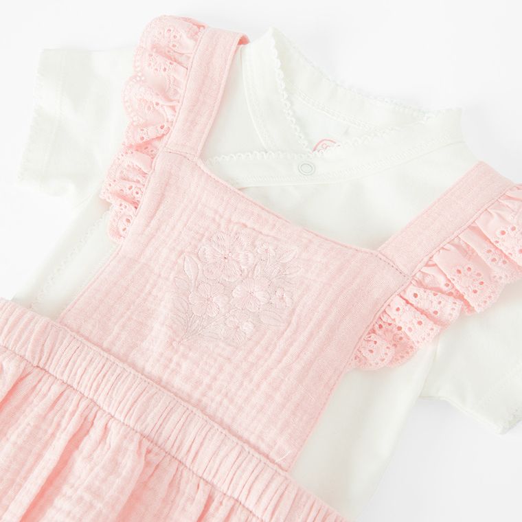 Cool Club, Set pentru fete, Body cu maneca scurta, Salopeta scurta, Pantaloni scurti, bloomers, muselina, mix