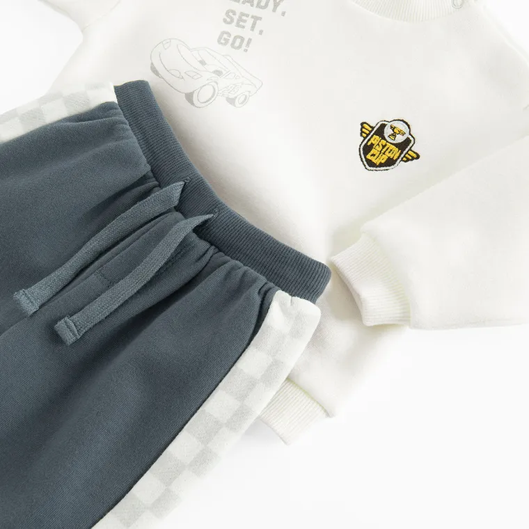 Cool Club, Trening pentru baieti, alb-albastru, imprimeu Cars