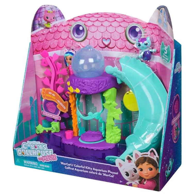 Gabby's Dollhouse Movie, MerCat's Colorful Kitty Aquarium, set de joaca cu 2 figurine