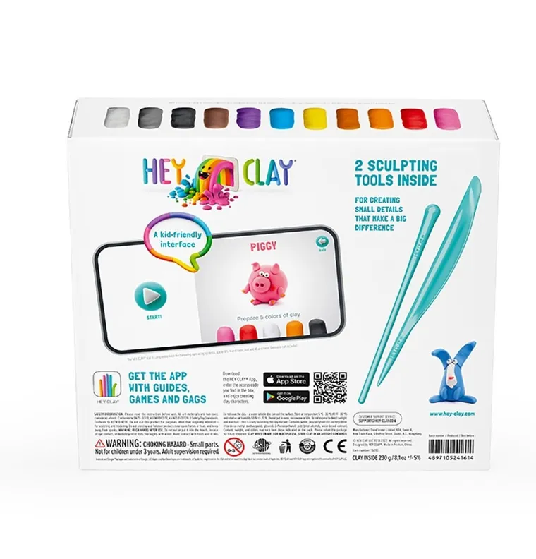 Hey Clay, Animals, set creativ, 15 cutii de plastilina