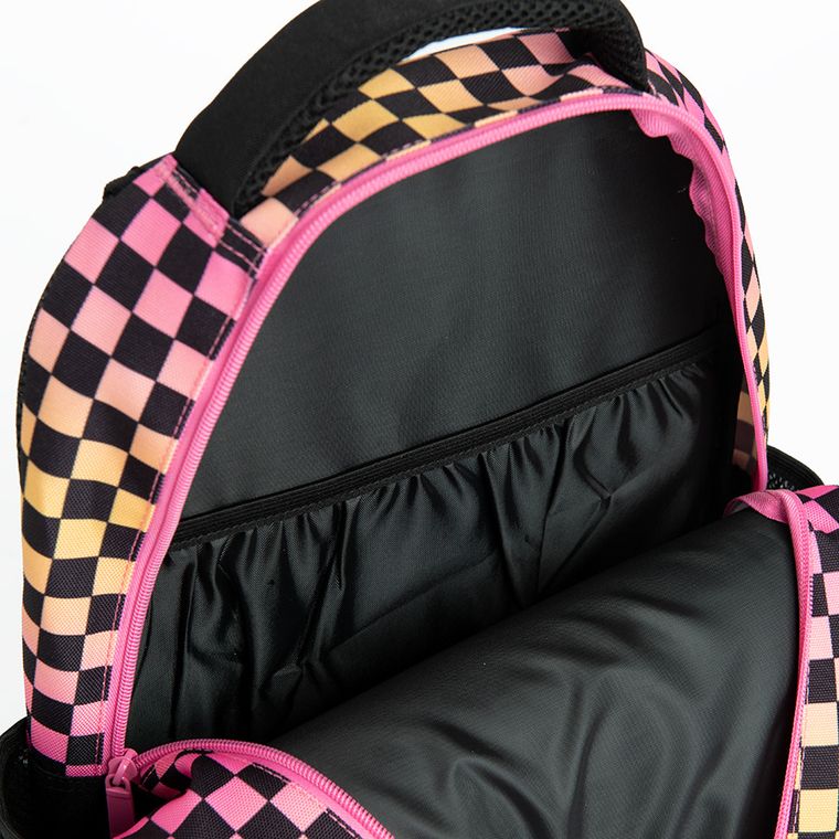 Kayokki, rucsac pentru scoala cu 1 compartiment, carouri roz-portocaliu