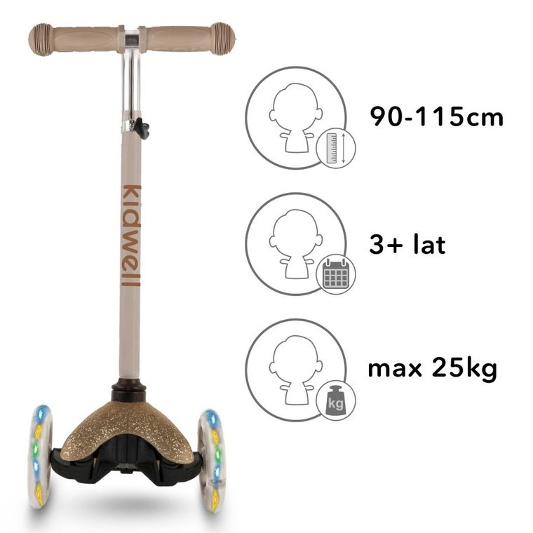 Kidwell, Uno, trotineta cu 3 roti LED, gold