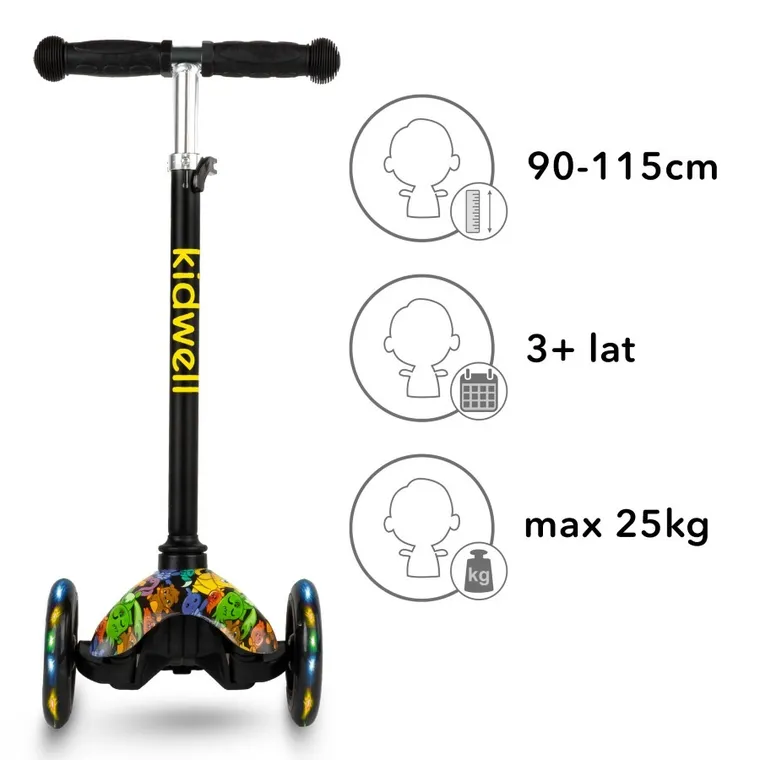 Kidwell, Uno, trotineta cu 3 roti LED, mix