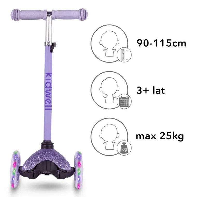 Kidwell, Uno, trotineta cu 3 roti LED, violet