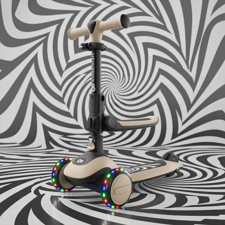 Kinderkraft, Halley 2, trotineta cu 3 roti de echilibru 2in1, LED, Stone White