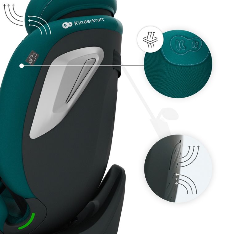 Kinderkraft, I-Grow 2 Plus, scaun auto, i-Size, verde, 40-150 cm