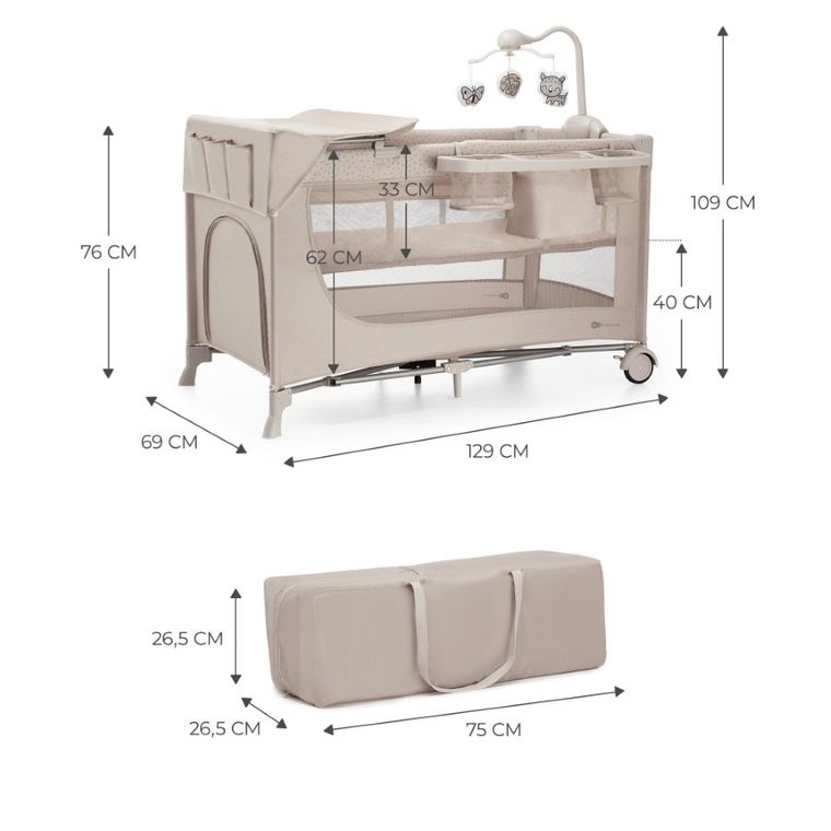 Kinderkraft, Joy 2, patut de volaj cu accesorii, 3in1, Beige