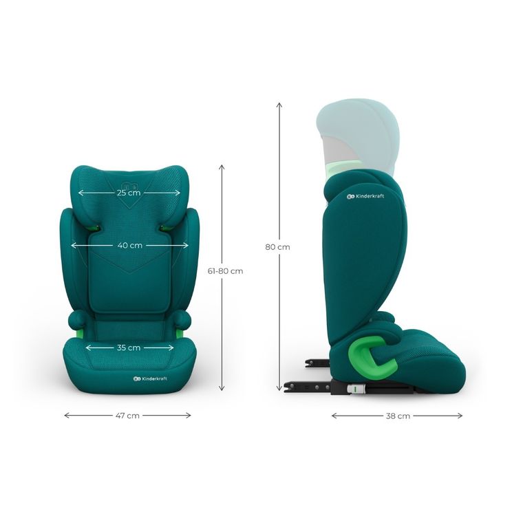 Kinderkraft, Junior Fix 2 Plus, i-Size, scaun auto, green, 100-150 cm