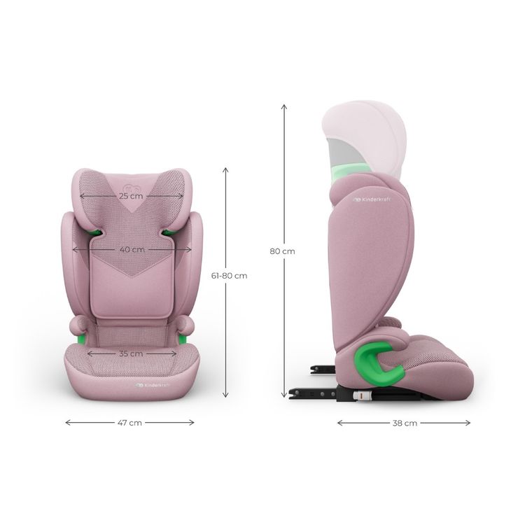 Kinderkraft, Junior Fix 2 Plus, i-Size, scaun auto, pink, 100-150 cm