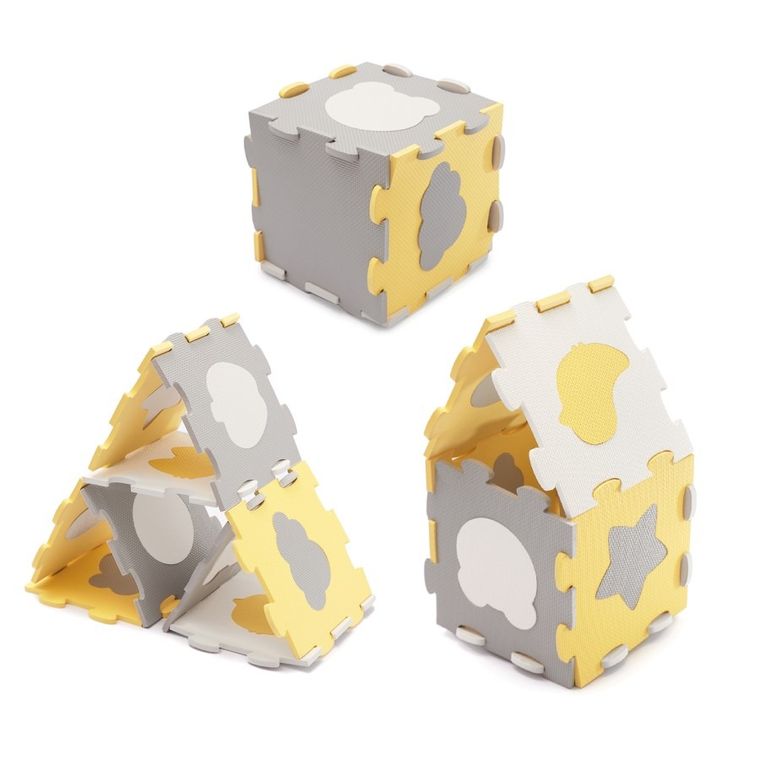 Kinderkraft, Luno Shapes, covoras din spuma puzzle 3D, galben
