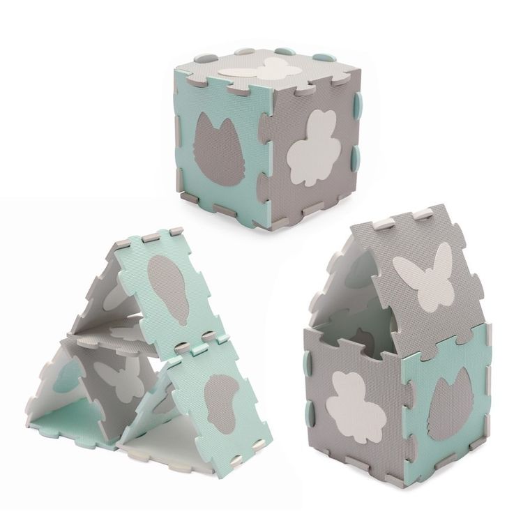 Kinderkraft, Luno Shapes, covoras din spuma puzzle 3D, menta verde