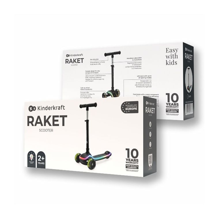 Kinderkraft, Raket, trotineta cu 3 roti LED, Beige
