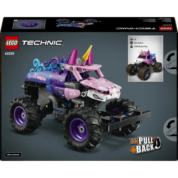 LEGO Technic, Monster Jam Sparkle Smash cu motor cu arc, 42220