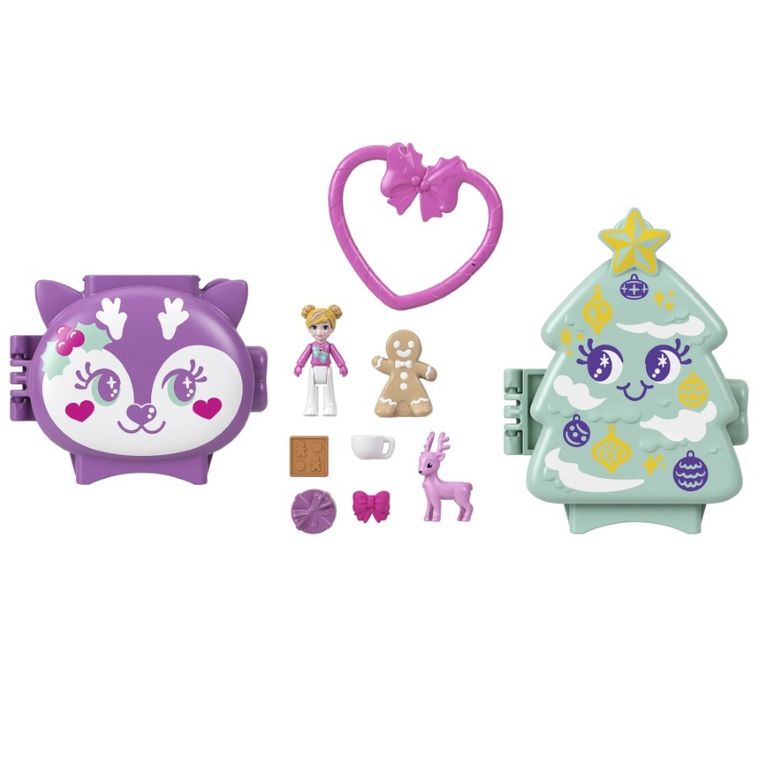 Polly Pocket, Holiday Connects Bundle, set de joaca cu papusa mic si accesorii