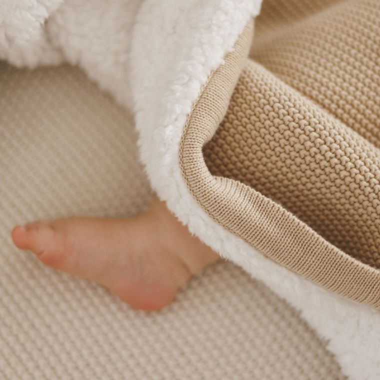 BabyOno, Paturica de iarna pentru bebelusi, bumbac + captuseala sherpa, bej, 75-100 cm