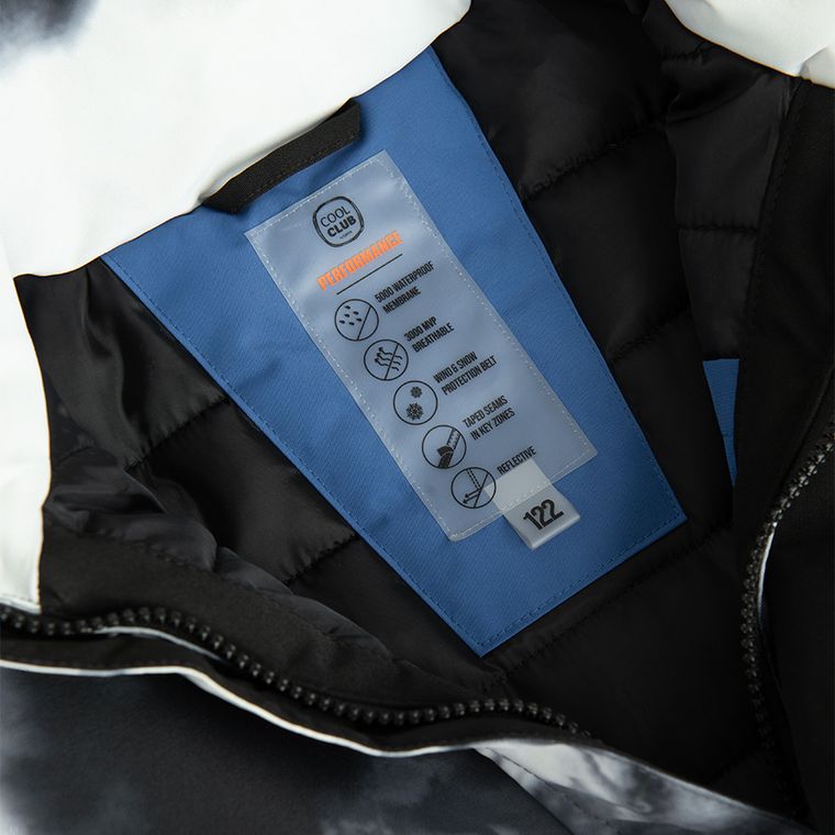 Cool Club, Geaca de schi impermeabil pentru baieti, cu gluga, negru-alb