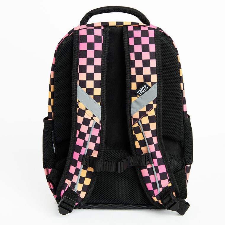 Kayokki, rucsac pentru scoala cu 1 compartiment, carouri roz-portocaliu