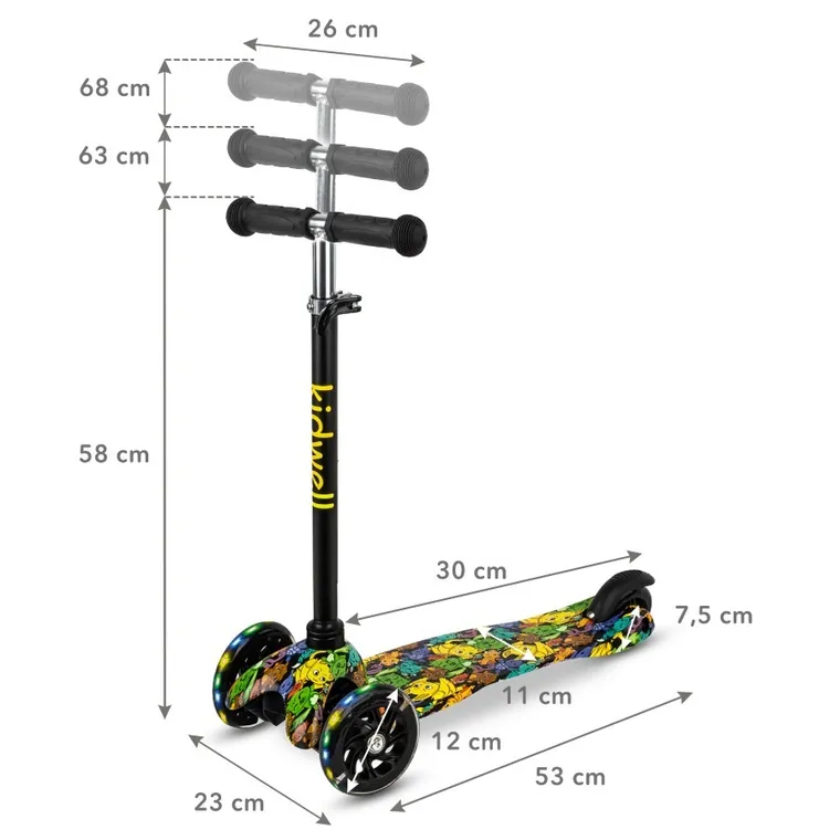 Kidwell, Uno, trotineta cu 3 roti LED, mix