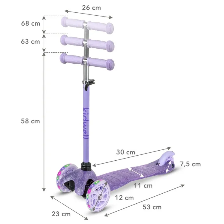 Kidwell, Uno, trotineta cu 3 roti LED, violet