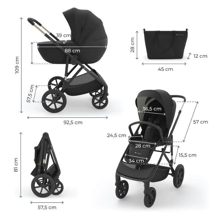 Kinderkraft, Prime 3, carucior multifunctional, 3in1, Venezian Black