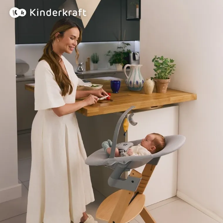 Kinderkraft, scaun de masa Enock + sezlongul Calmee, Grey