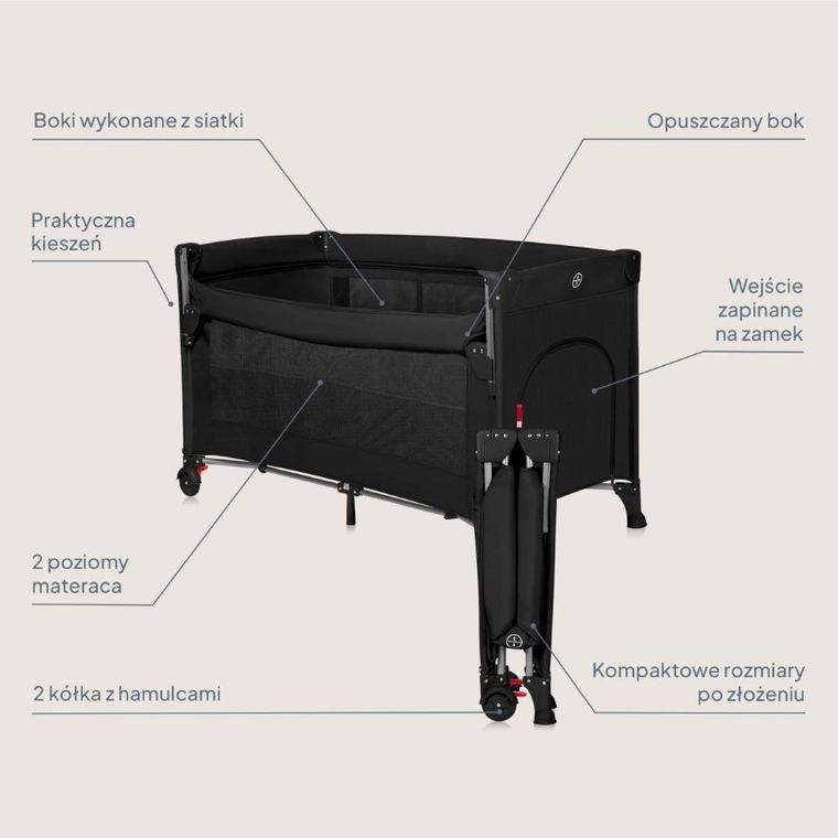 Lionelo, Ellen, patut de calatorie cu extensie mare 3in1, Black