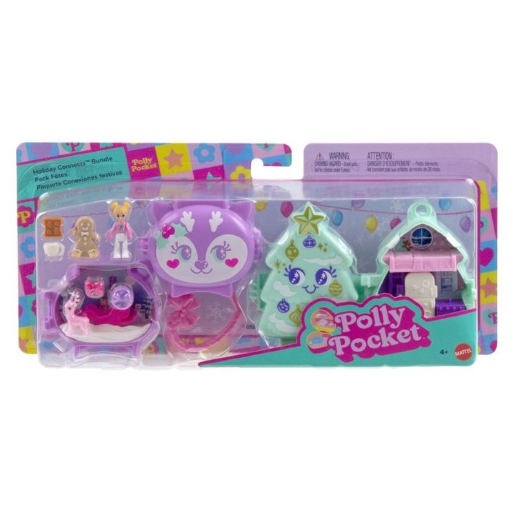 Polly Pocket, Holiday Connects Bundle, set de joaca cu papusa mic si accesorii