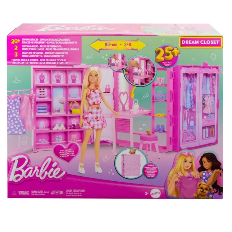 Barbie, Dream Closet 3.0, Casa de Barbie, set de joaca cu papusa si accesorii