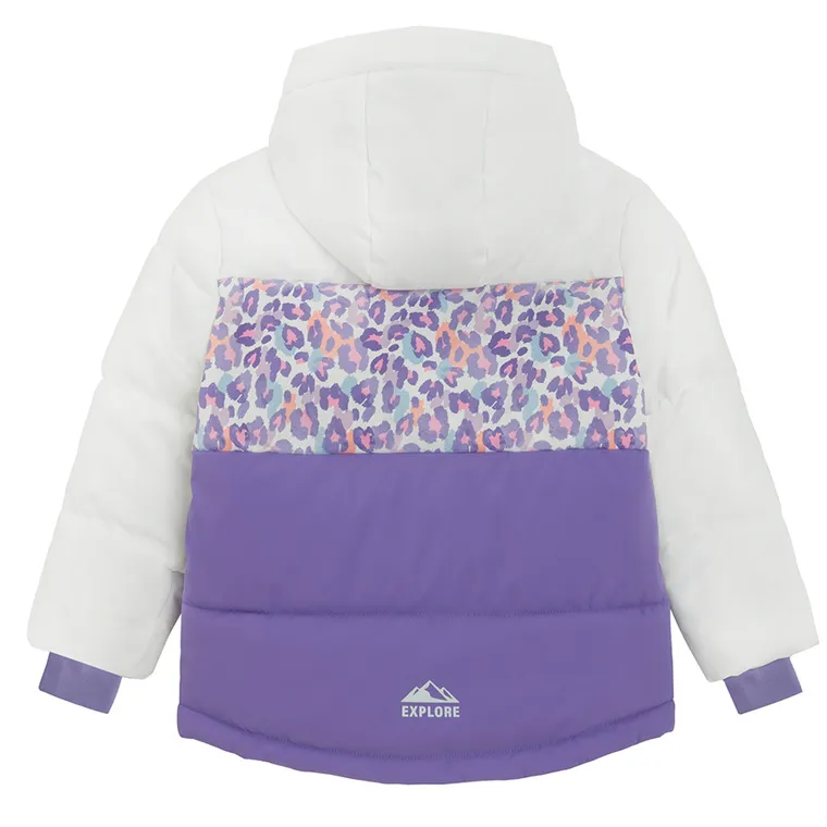 Cool Club, Geaca de schi cu gluga pentru fete, calduroasa, alb-violet