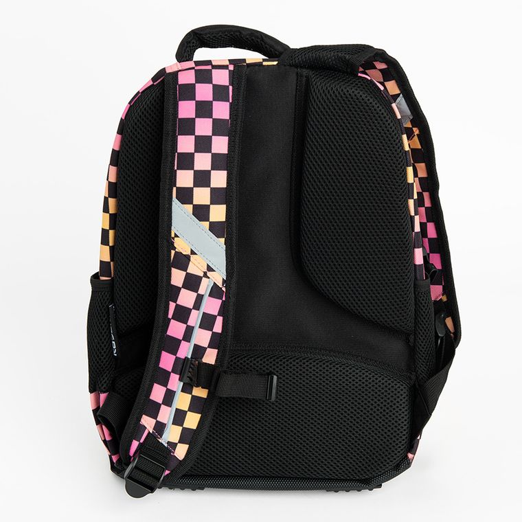 Kayokki, rucsac pentru scoala cu 1 compartiment, carouri roz-portocaliu