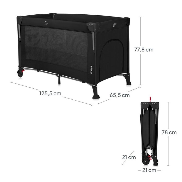Lionelo, Ellen, patut de calatorie cu extensie mare 3in1, Black