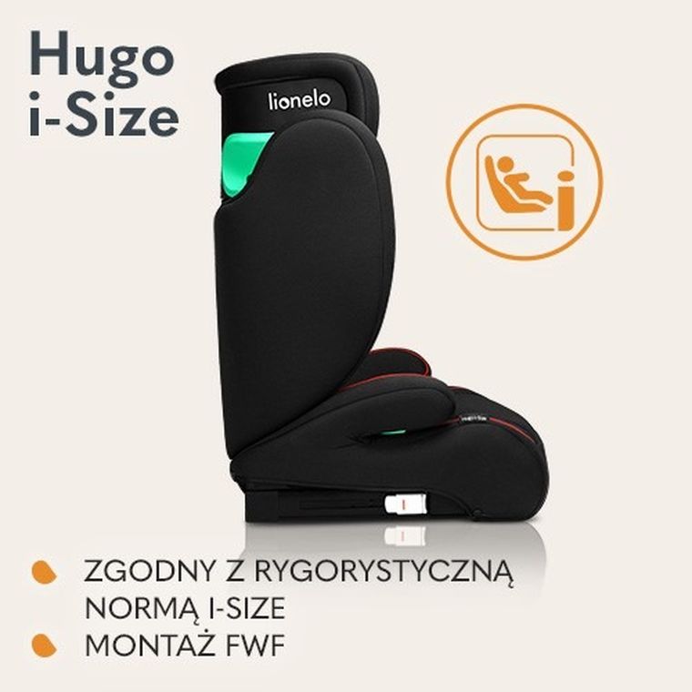 Lionelo, Hugo, I-size, scaun auto, 100-150 cm, Sporty Black Red