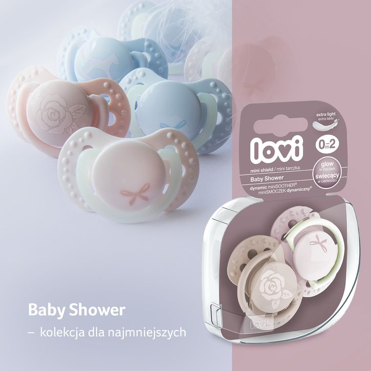 Lovi, Baby Shower Girl, suzeta dinamica din silicon, 0-2 luni, 2 buc.