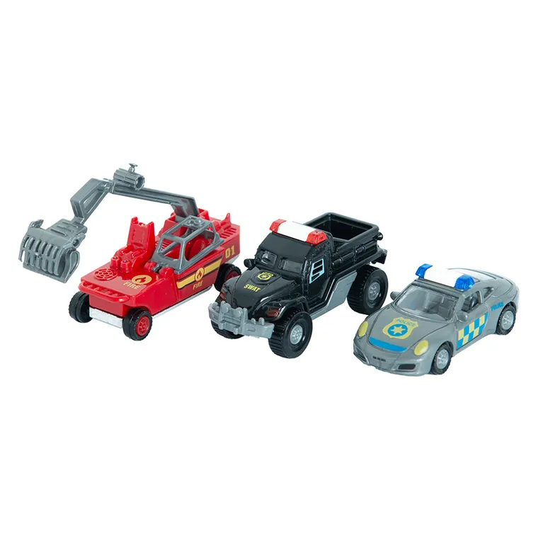 City Action, Politie si pompieri, garaj cu vehicule si walkie-talkie, lumini si sunete